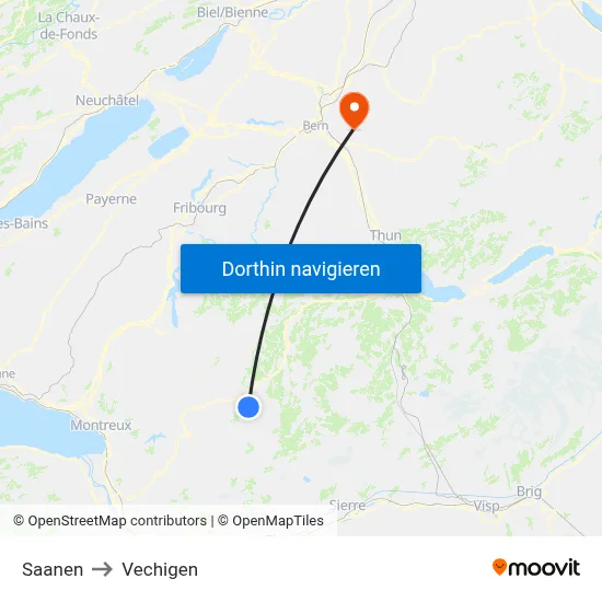 Saanen to Vechigen map