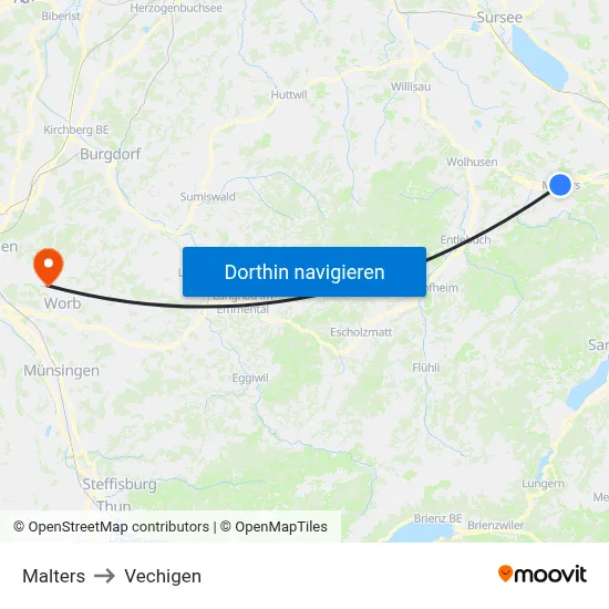 Malters to Vechigen map