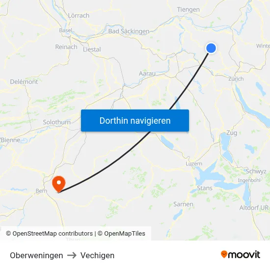 Oberweningen to Vechigen map