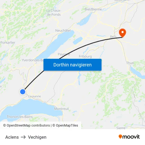 Aclens to Vechigen map