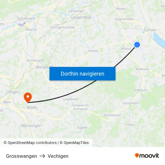 Grosswangen to Vechigen map