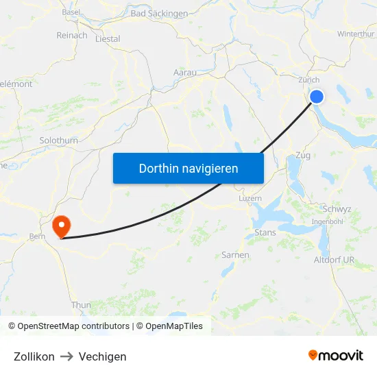 Zollikon to Vechigen map