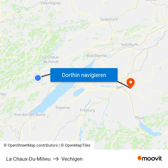 La Chaux-Du-Milieu to Vechigen map