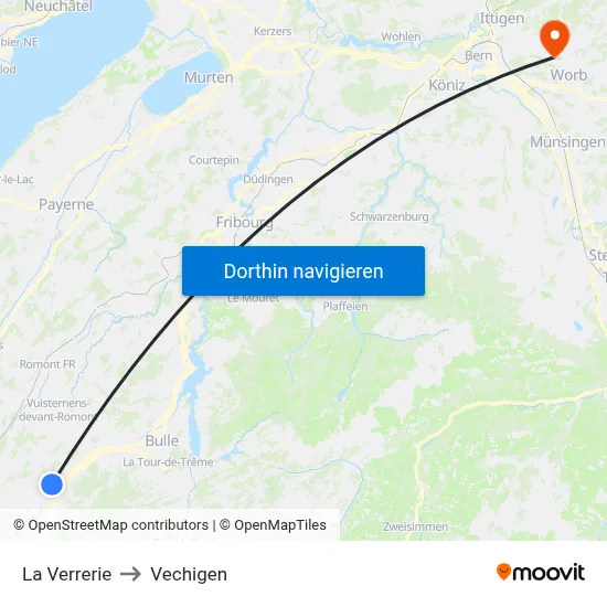 La Verrerie to Vechigen map
