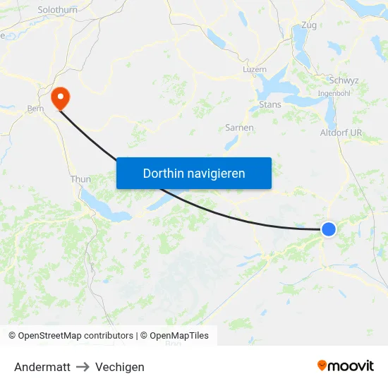 Andermatt to Vechigen map