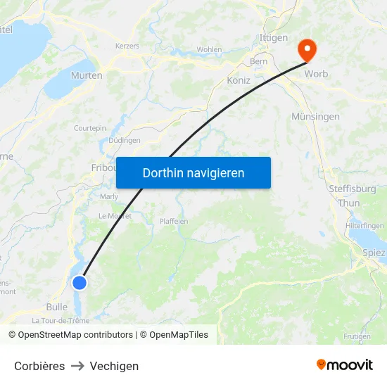 Corbières to Vechigen map