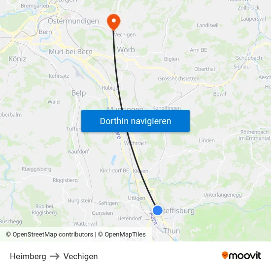 Heimberg to Vechigen map