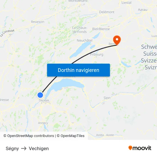 Ségny to Vechigen map