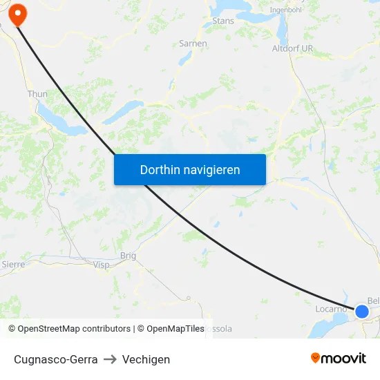 Cugnasco-Gerra to Vechigen map