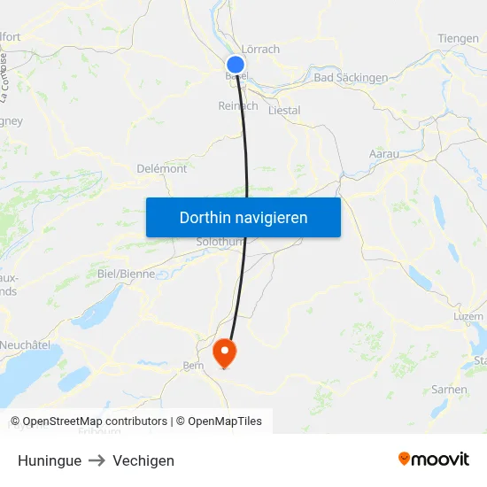 Huningue to Vechigen map