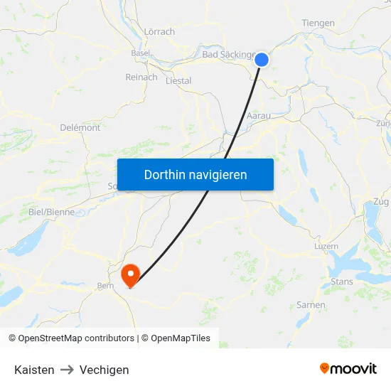 Kaisten to Vechigen map