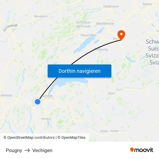 Pougny to Vechigen map