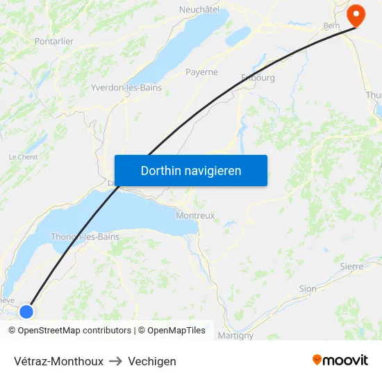 Vétraz-Monthoux to Vechigen map