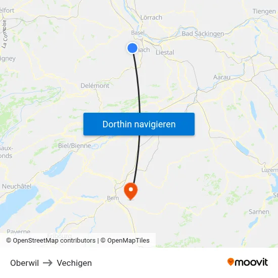 Oberwil to Vechigen map