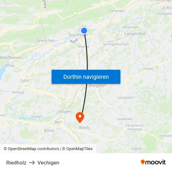 Riedholz to Vechigen map