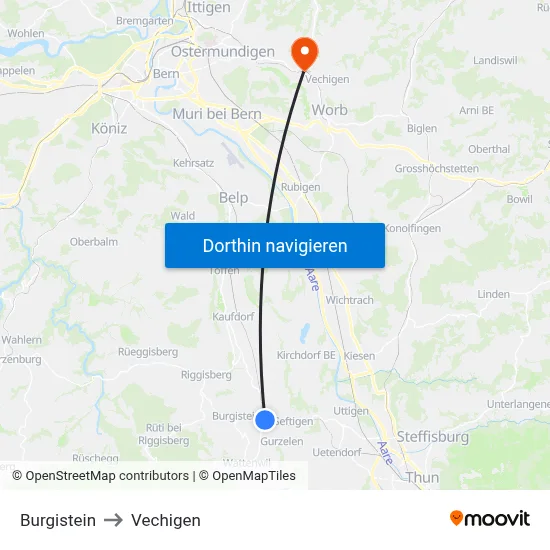 Burgistein to Vechigen map