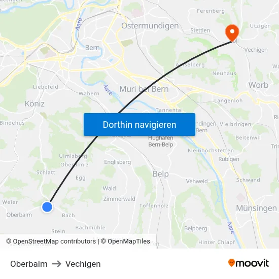 Oberbalm to Vechigen map