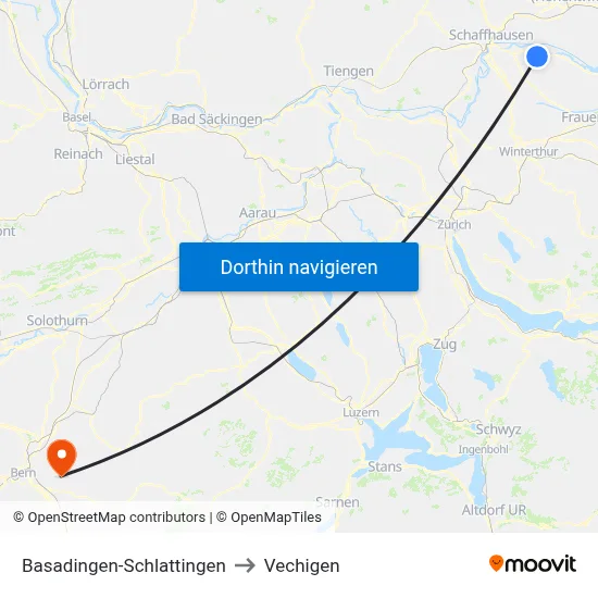 Basadingen-Schlattingen to Vechigen map
