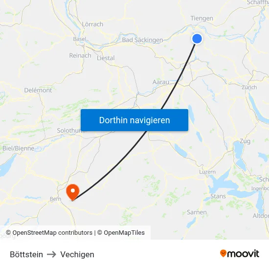 Böttstein to Vechigen map