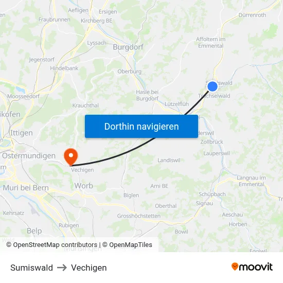 Sumiswald to Vechigen map