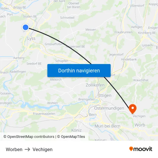 Worben to Vechigen map