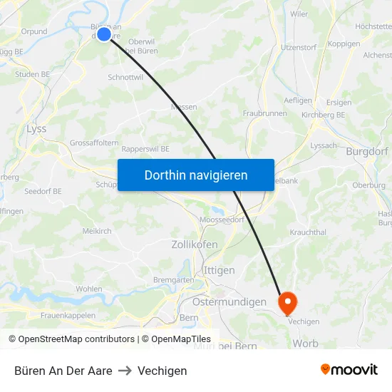 Büren An Der Aare to Vechigen map