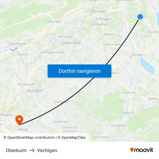Oberkulm to Vechigen map
