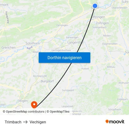 Trimbach to Vechigen map