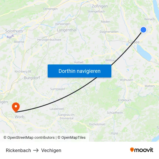 Rickenbach to Vechigen map
