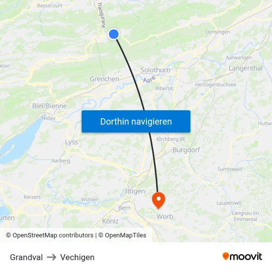 Grandval to Vechigen map