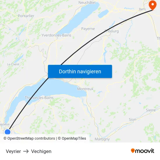 Veyrier to Vechigen map