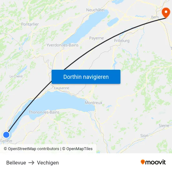 Bellevue to Vechigen map