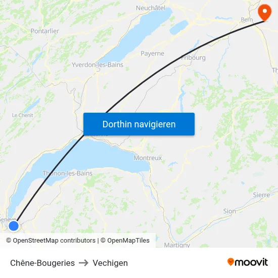 Chêne-Bougeries to Vechigen map