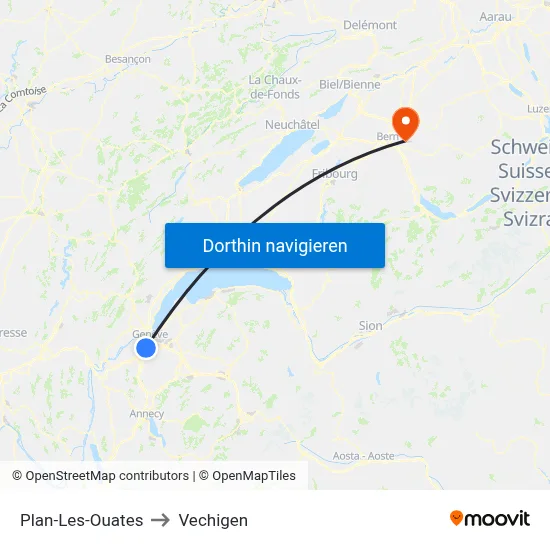 Plan-Les-Ouates to Vechigen map