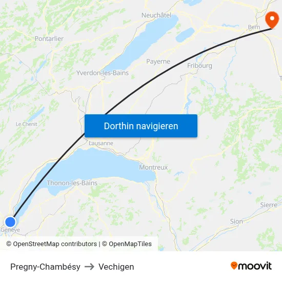Pregny-Chambésy to Vechigen map