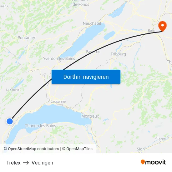 Trélex to Vechigen map