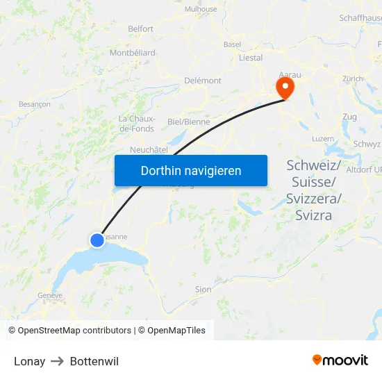 Lonay to Bottenwil map