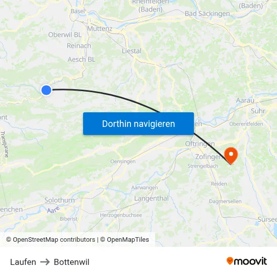 Laufen to Bottenwil map