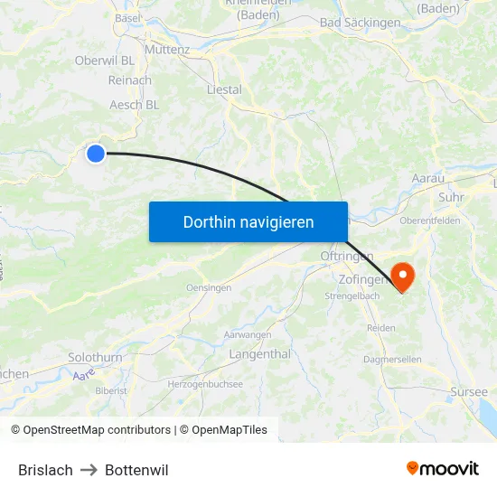 Brislach to Bottenwil map