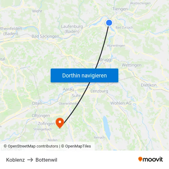 Koblenz to Bottenwil map