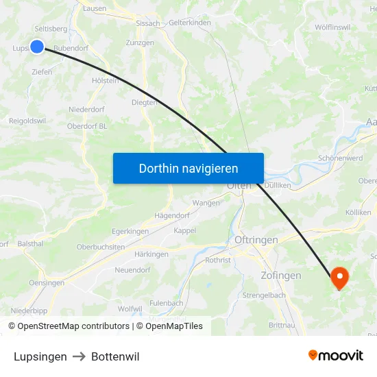 Lupsingen to Bottenwil map