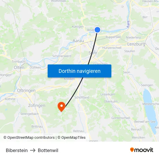 Biberstein to Bottenwil map