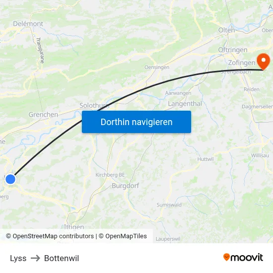 Lyss to Bottenwil map