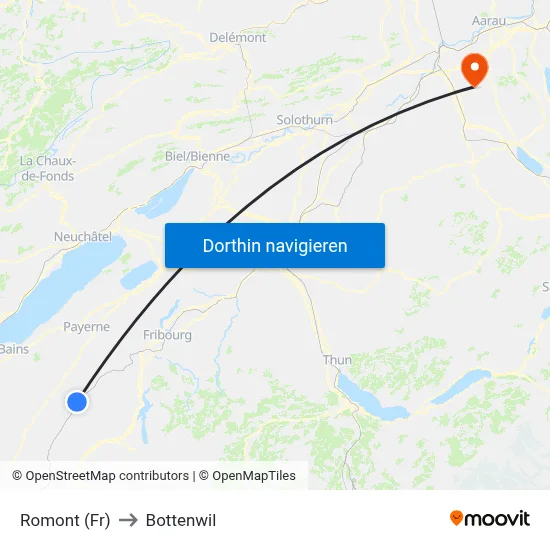 Romont (Fr) to Bottenwil map