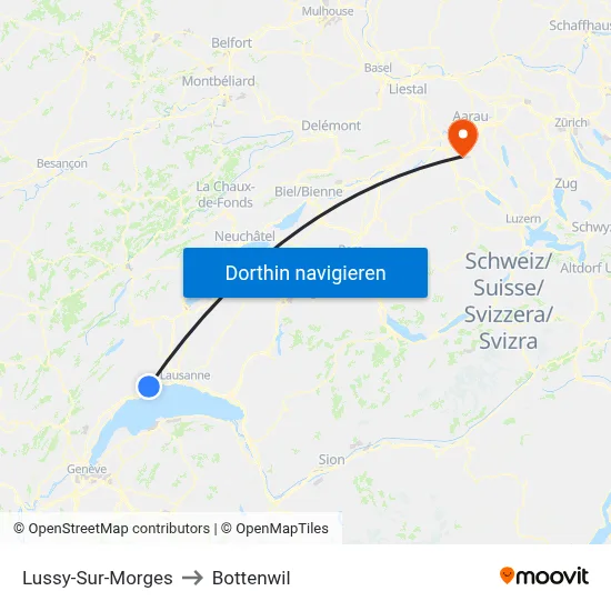 Lussy-Sur-Morges to Bottenwil map