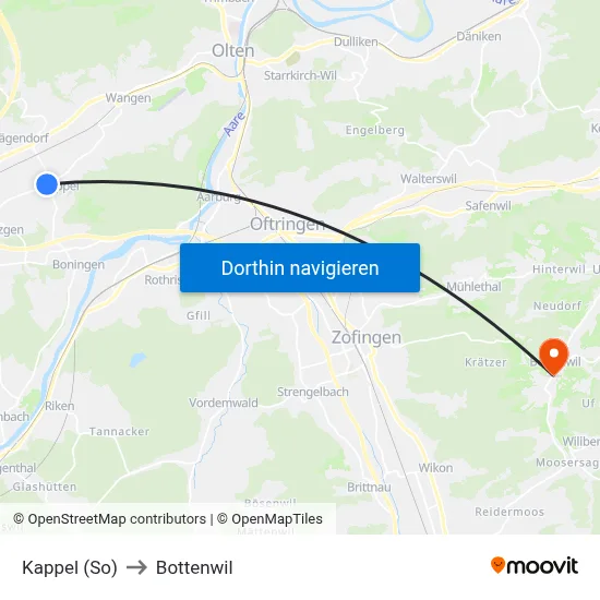 Kappel (So) to Bottenwil map