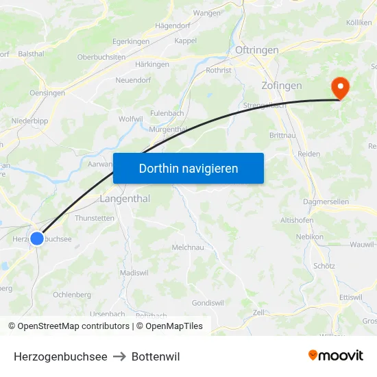 Herzogenbuchsee to Bottenwil map