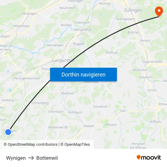 Wynigen to Bottenwil map