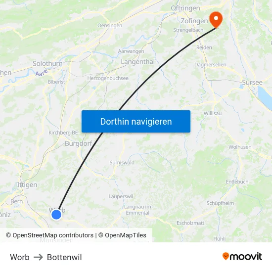 Worb to Bottenwil map