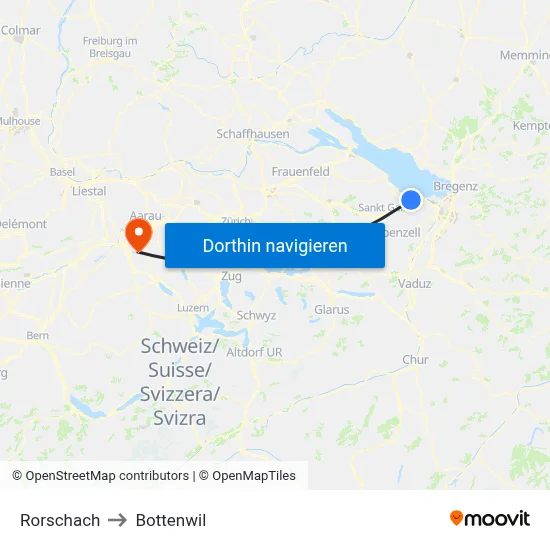 Rorschach to Bottenwil map